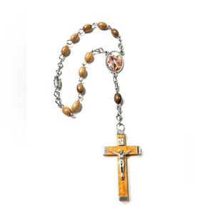 Olive Wood One Decade Car Rosary Rear View Mirror Catholic Gift Religious